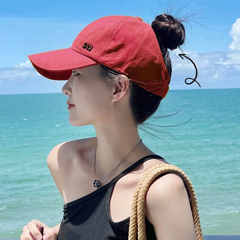 Summer Long Brim Sunhat Women Ponytail Caps Hat - Uniqwear