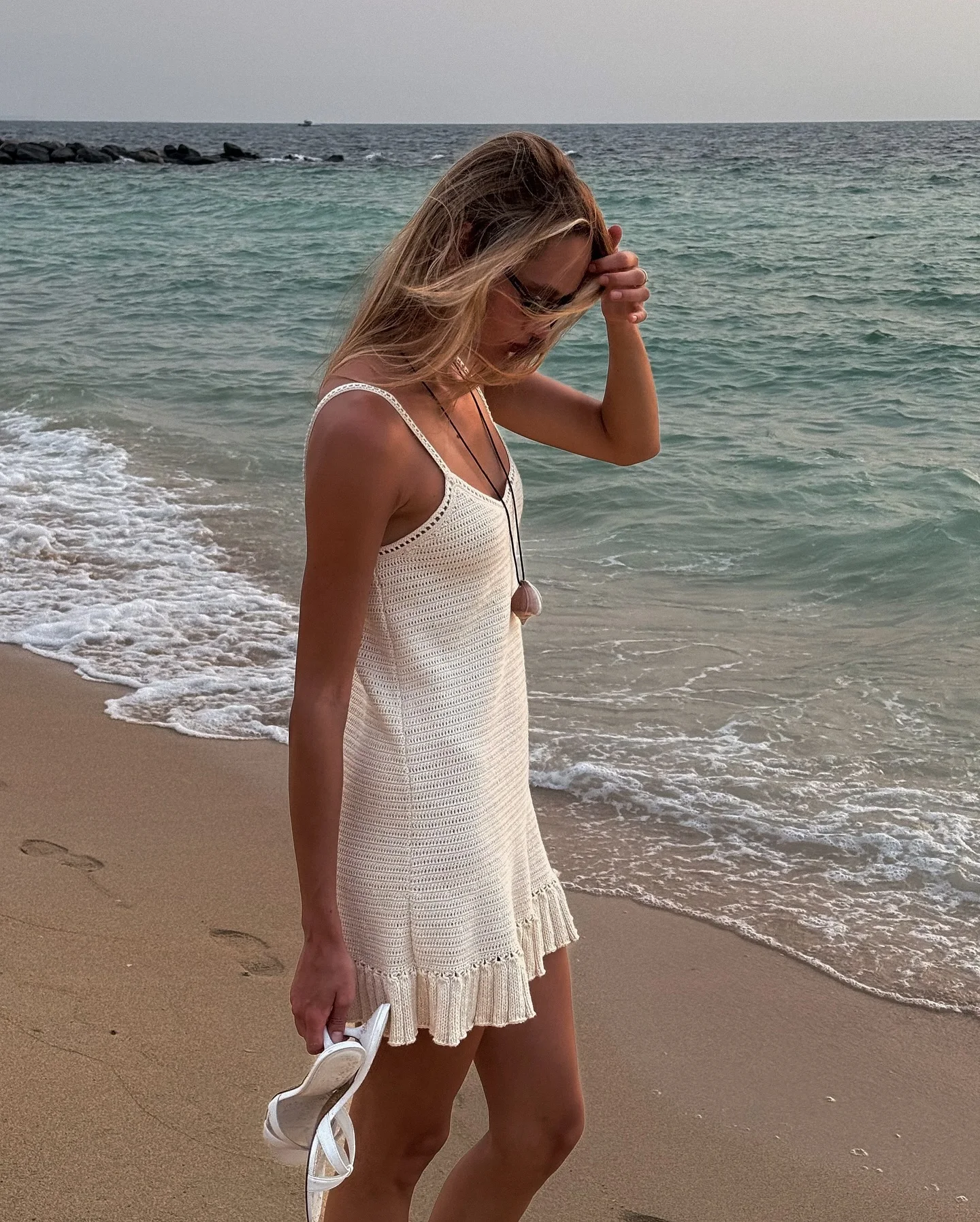 Sexy Crochet Ruffle Knit Beach Mini Dress - Uniqwear