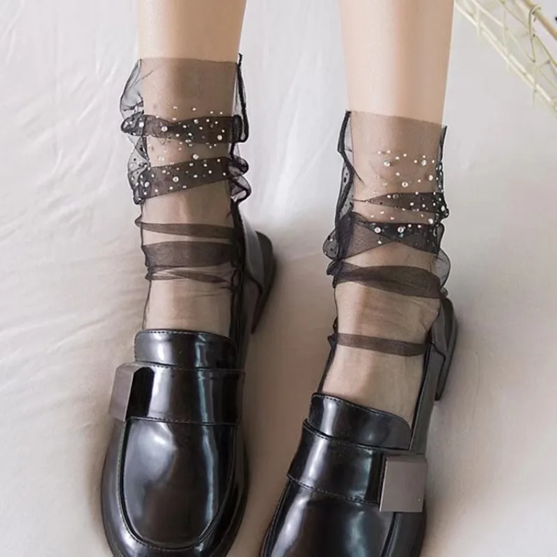 Women Socks Transparent Glitter Crystal Silk - Uniqwear