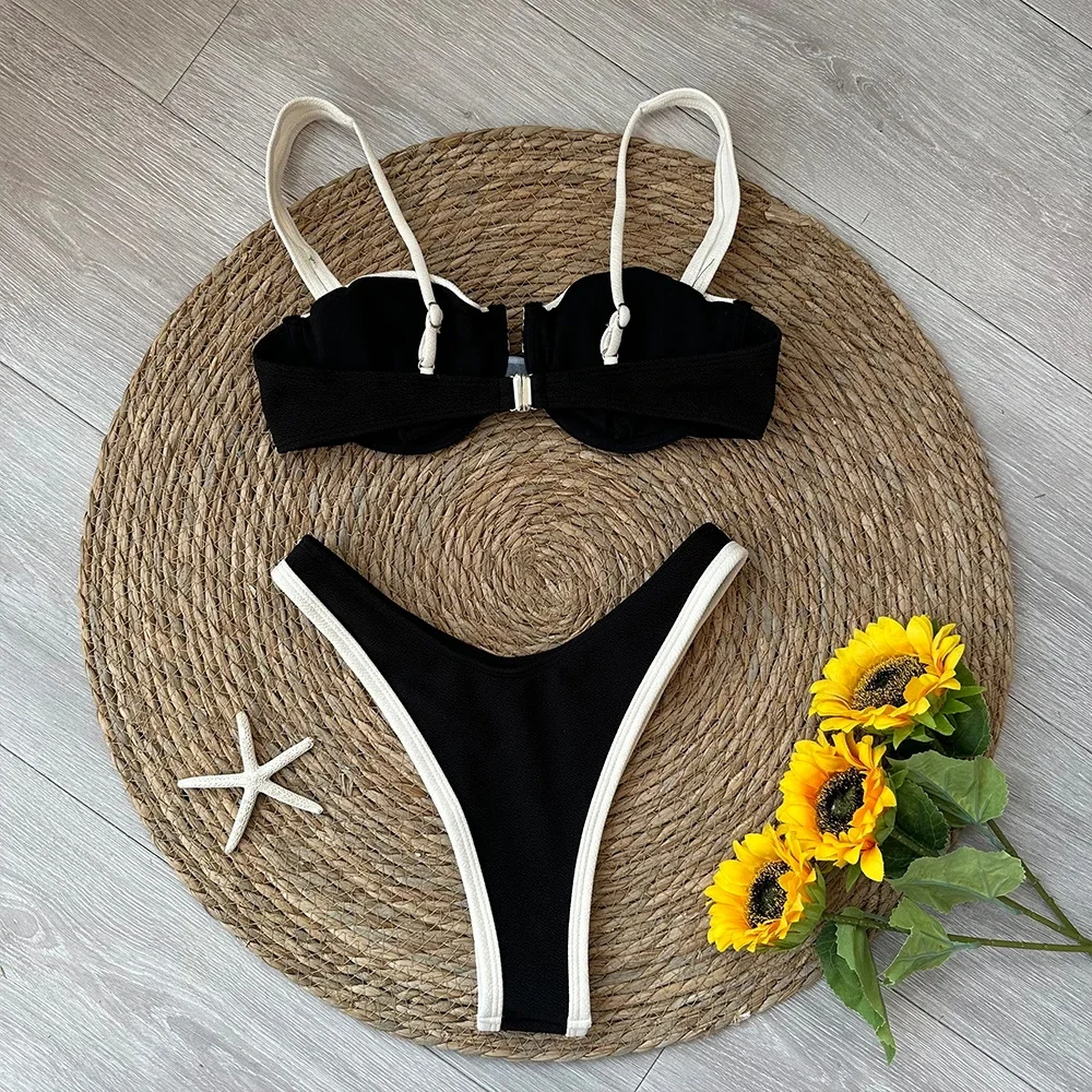 Solid Thong Brazilian Bikinis Swimwear Women - Uniqwear