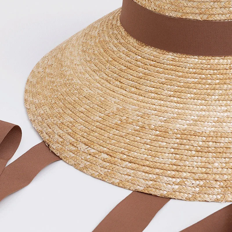 Women Wide Brim Straw Hat with Chin Strap - Uniqwear