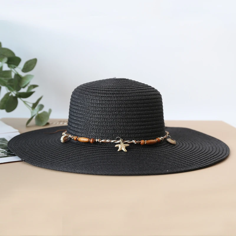 Summer Shell Strap Straw Hat Beach Vacation Hat - Uniqwear