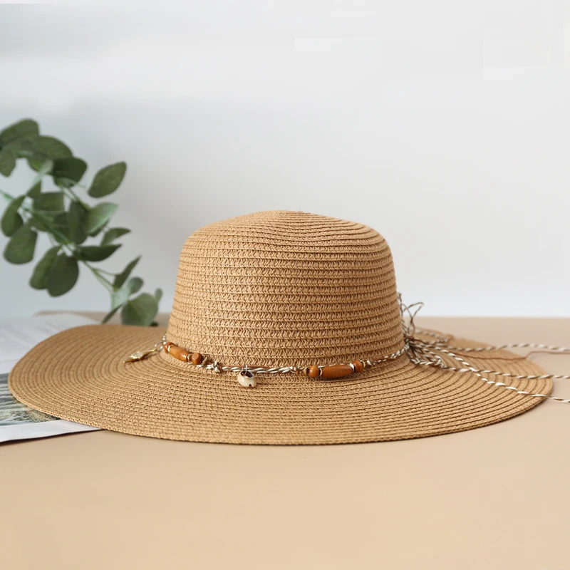 Summer Shell Strap Straw Hat Beach Vacation Hat - Uniqwear