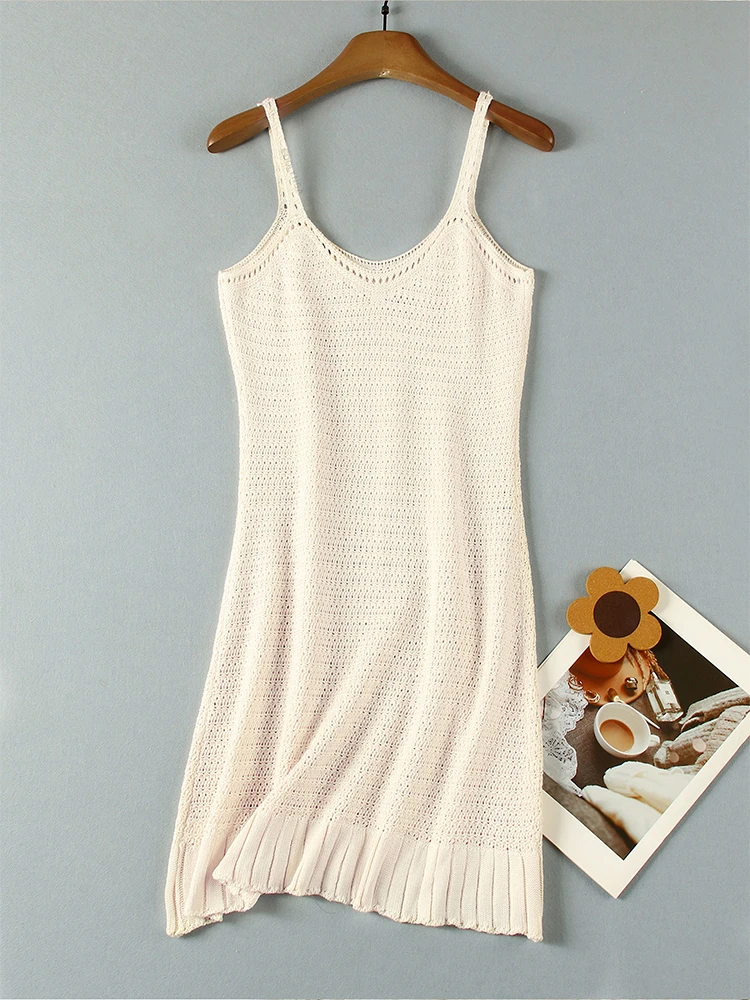 Sexy Crochet Ruffle Knit Beach Mini Dress - Uniqwear