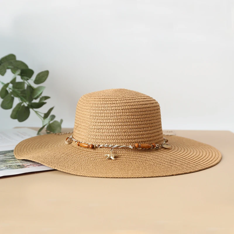 Summer Shell Strap Straw Hat Beach Vacation Hat - Uniqwear