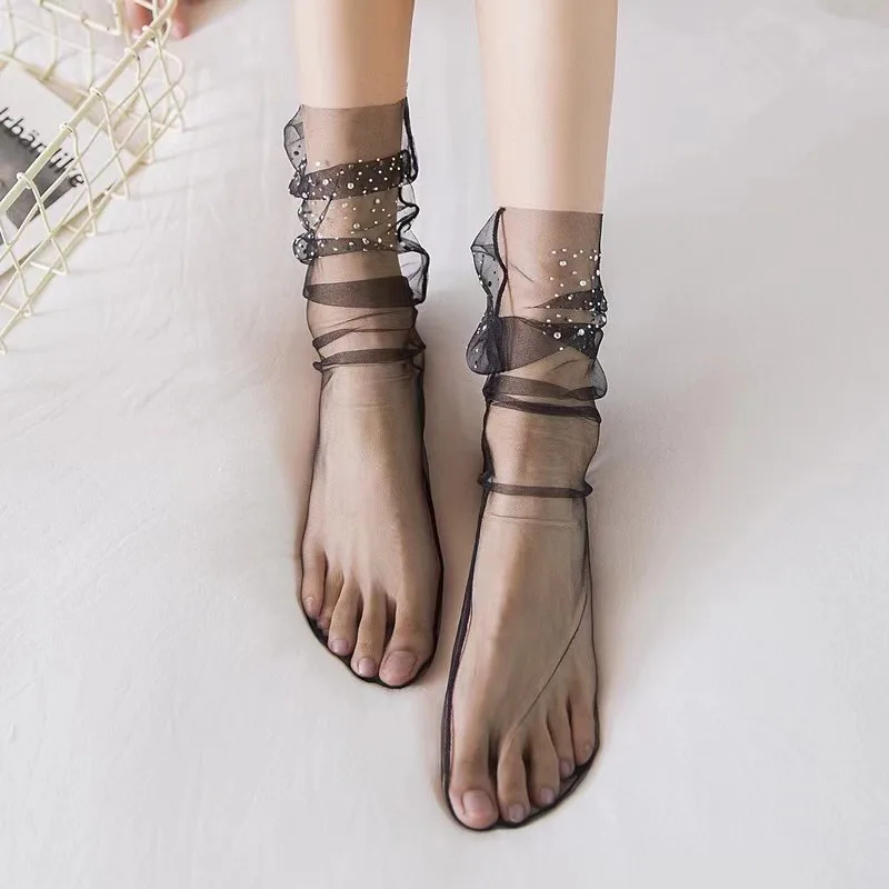 Women Socks Transparent Glitter Crystal Silk - Uniqwear