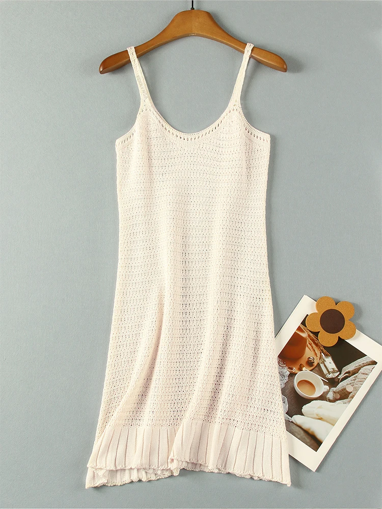 Sexy Crochet Ruffle Knit Beach Mini Dress - Uniqwear
