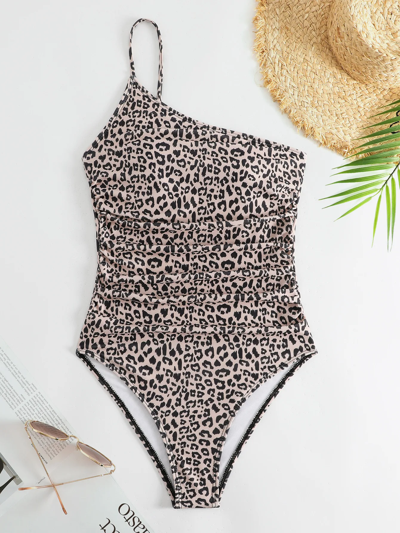 Sexy One Shoulder Swimsuit Leopard Print - Uniqwear