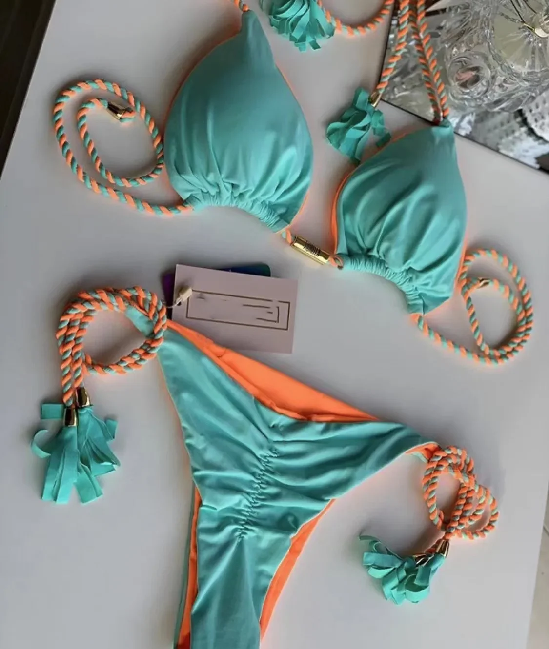 New Women Bikini Backless Rope Triangle Swimsuit Multicolor - Uniqwear